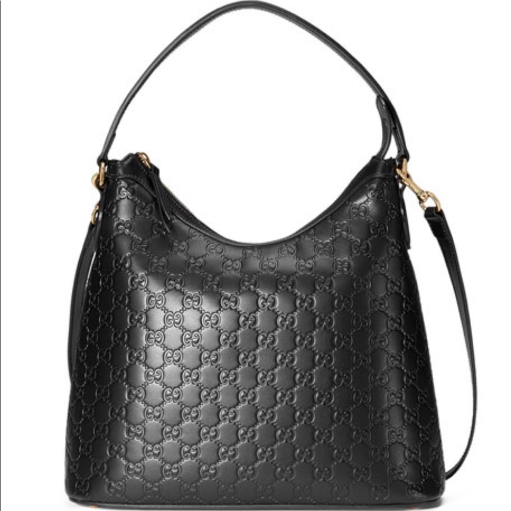 ❌SOLD❌ Gucci Signature GG Black Guccissima Leather Hobo Shoulder Bag GHW